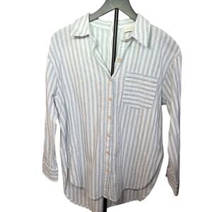 Allie Rose womens cotton linen blend stripe oversize high-low button down Size S